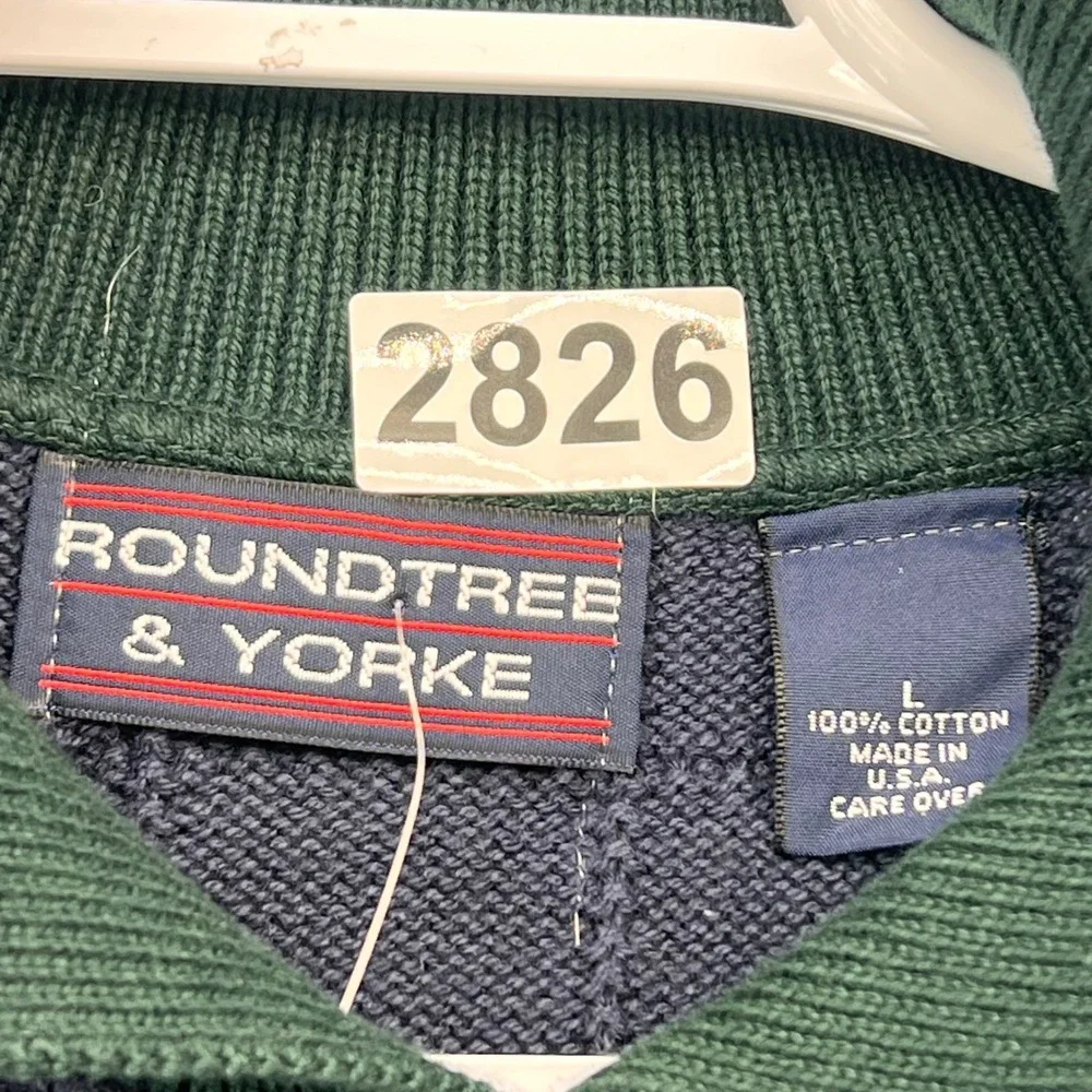 Roundtree & Yorke Mens Large Cotton Sweater Christmas Santa Bear Spruce Navy NEW